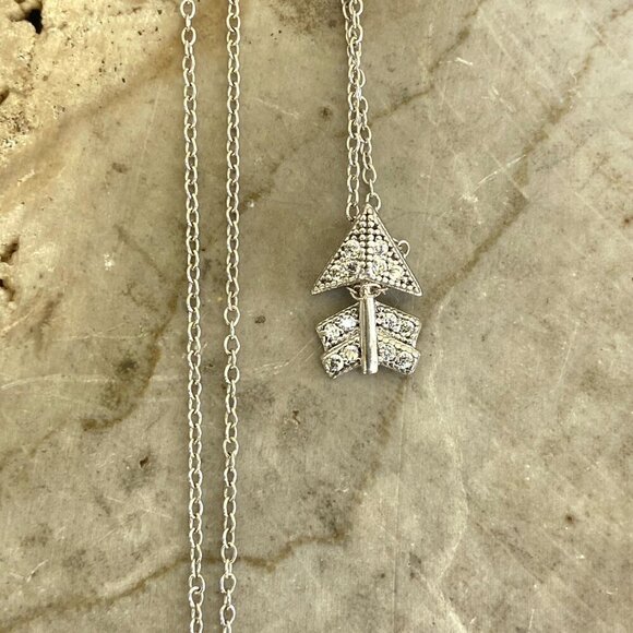 Sterling Silver 925 ATI Very Dainty Tiny Round CZ Arrow Pendant Necklace 18" - Picture 1 of 16